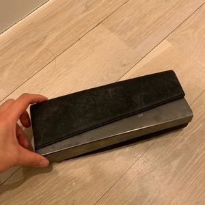 Helmut Lang Distressed black leather metal clutch